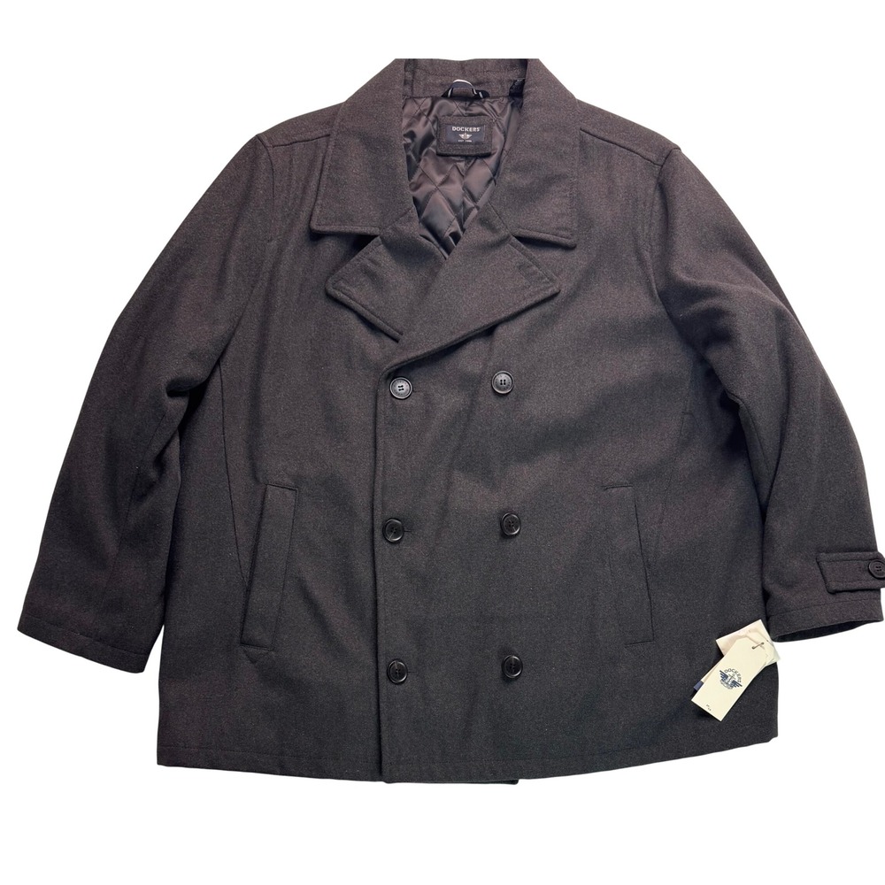 Dockers Mens Wool Blend Pea Coat Charcoal Gray Double Breasted 3XL NEW